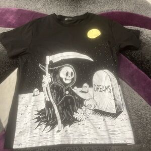 H&M Black Tee with Grim Reaper Graphic